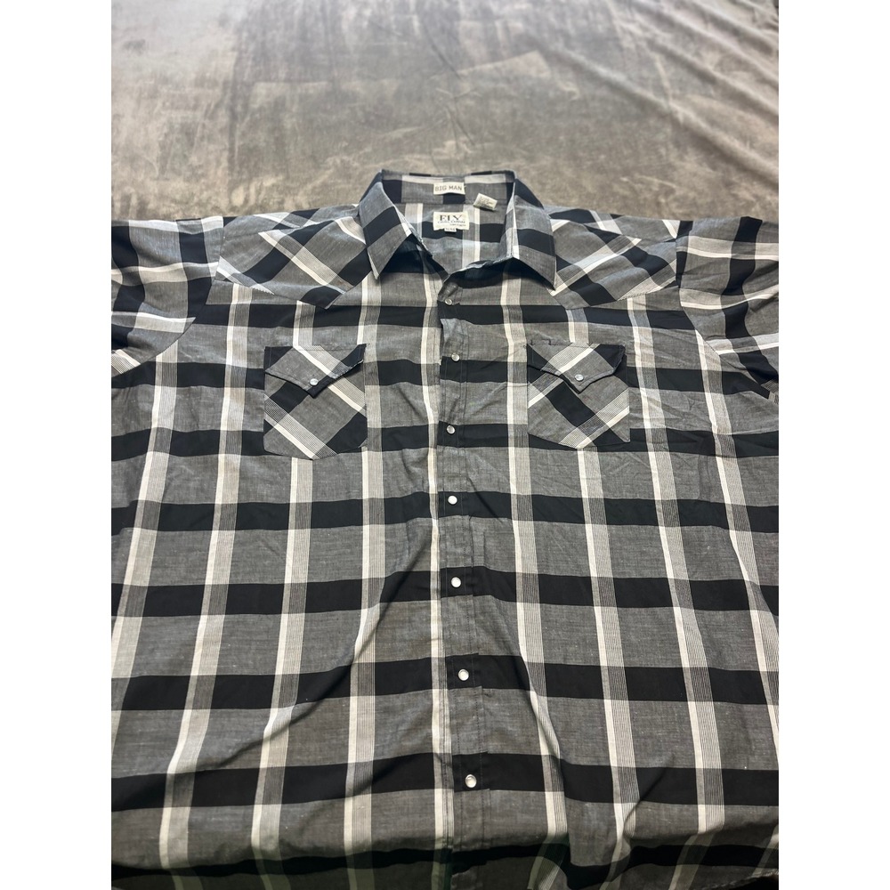 ELY Cattleman Mens Western Plaid Shirt Black‎ Gray Button Up 3X Big Size
